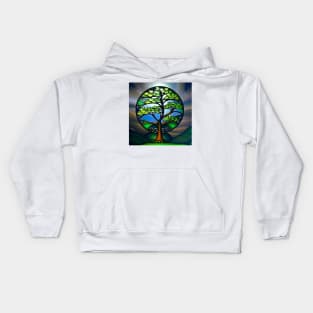 Stained Glass Tree of Life Illuminated by the Sun Kids Hoodie